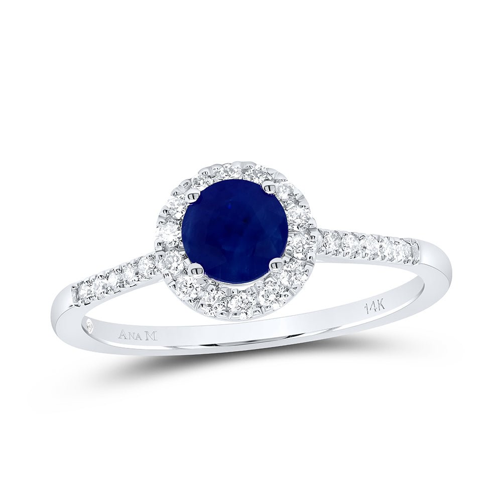 14K White Gold Diamond Blue Sapphire Gemstone Ring 1/5 Cttw - Splendid Jewellery