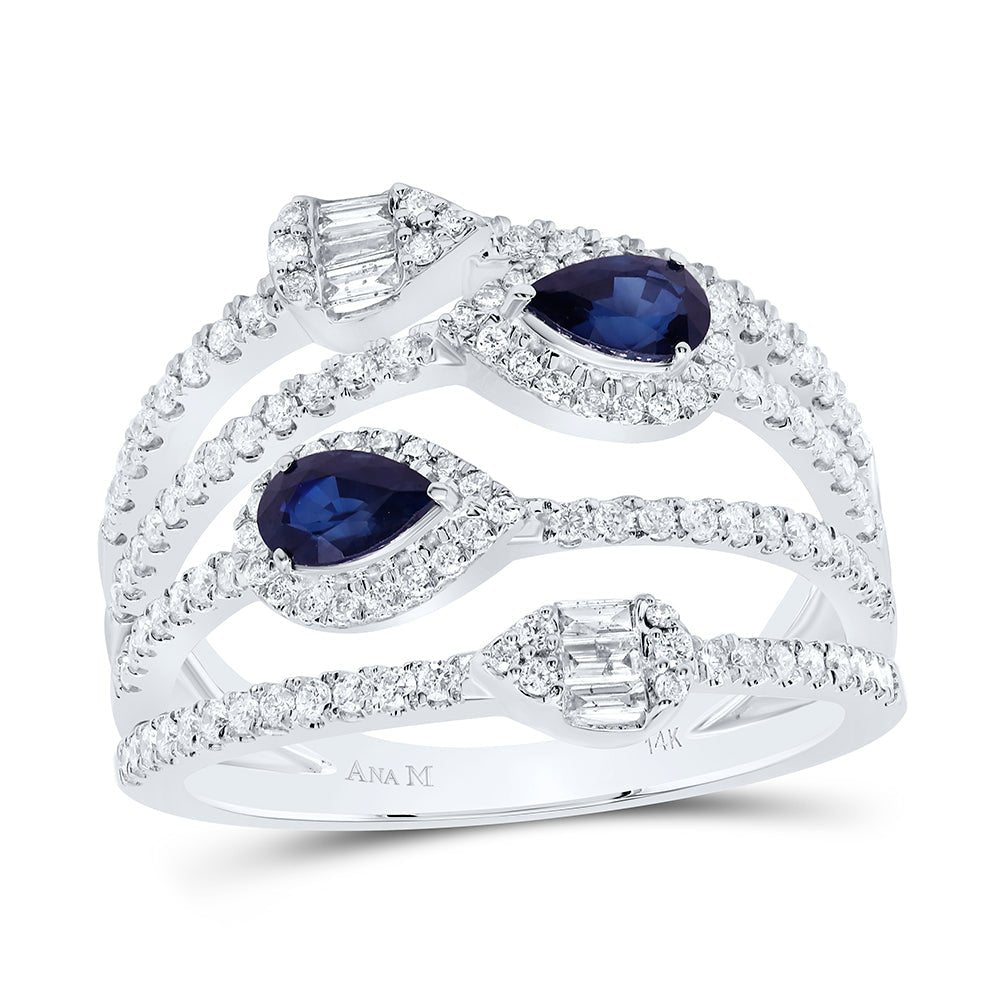 14K White Gold Diamond Blue Sapphire Gemstone Ring 5/8 Cttw - Splendid Jewellery