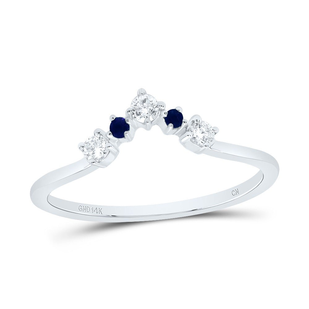 14K White Gold Diamond Blue Sapphire Gemstone Women's Enhancer Ring 1/8 Cttw - Splendid Jewellery