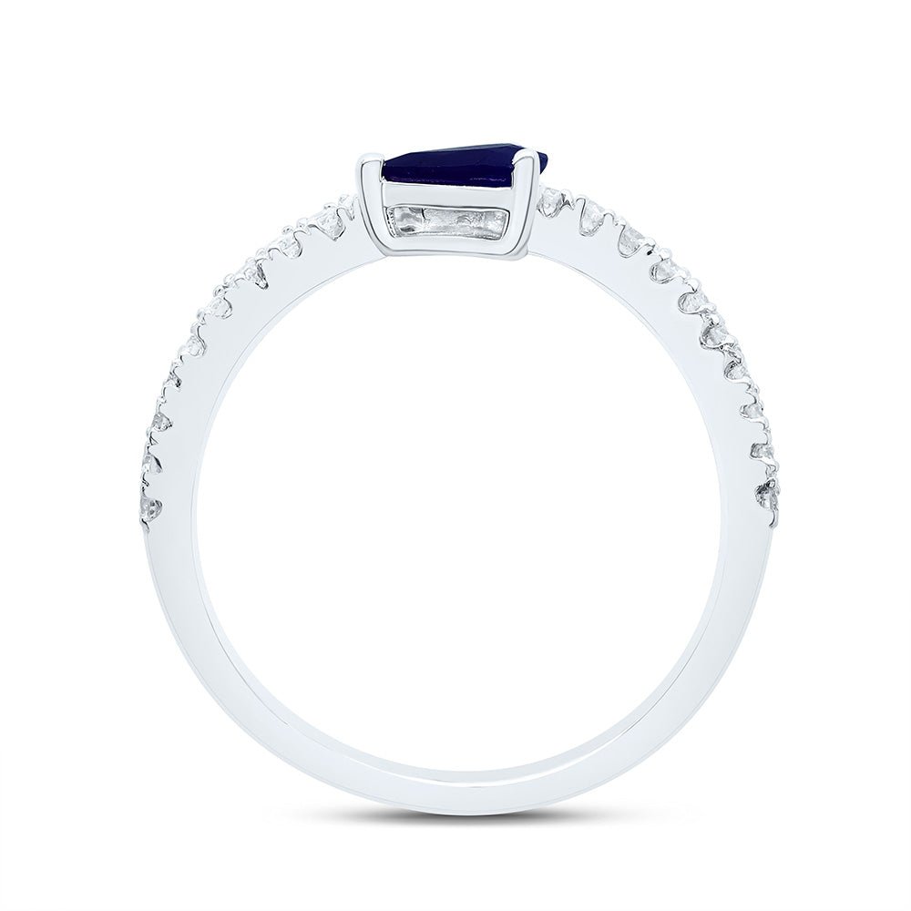 14K White Gold Diamond Blue Sapphire Gemstone Women's Ring 1/3 Cttw - Splendid Jewellery