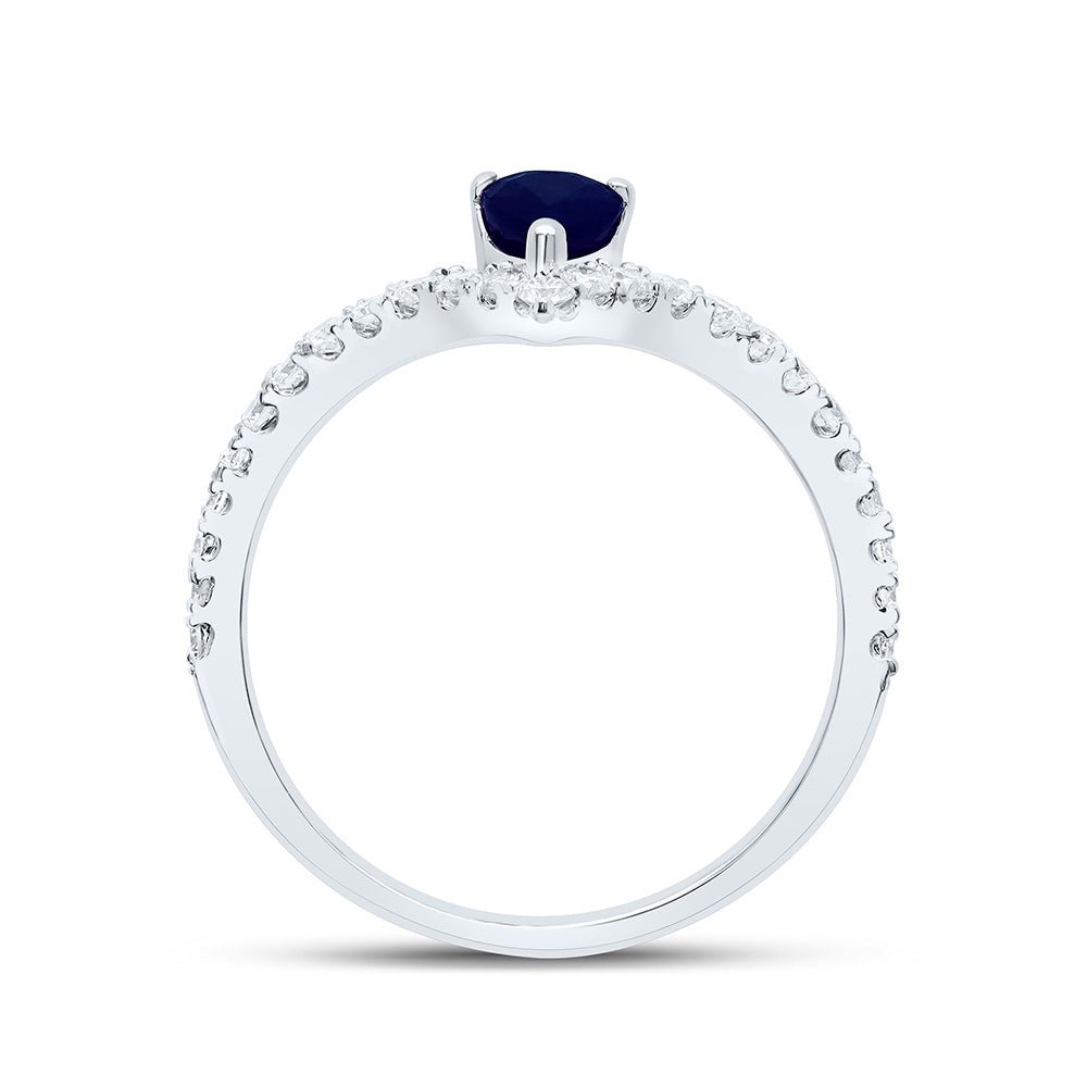14K White Gold Diamond Blue Sapphire Gemstone Women's Ring 1/3 Cttw - Splendid Jewellery