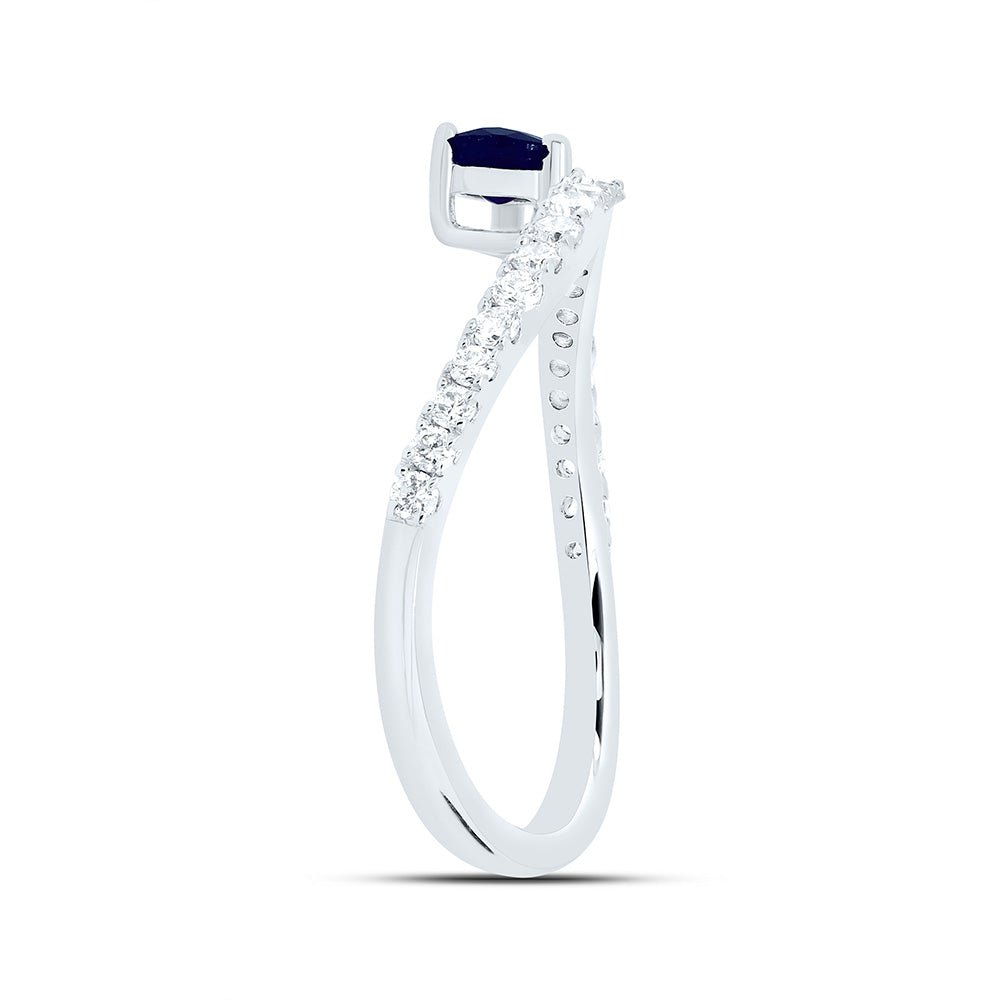 14K White Gold Diamond Blue Sapphire Gemstone Women's Ring 1/3 Cttw - Splendid Jewellery