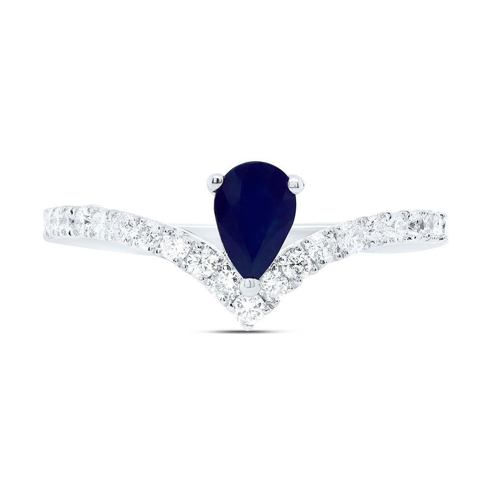 14K White Gold Diamond Blue Sapphire Gemstone Women's Ring 1/3 Cttw - Splendid Jewellery
