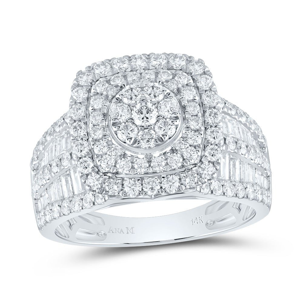 14K White Gold Diamond Cushion Double Halo Bridal Ring 1 3/4 Cttw - Splendid Jewellery