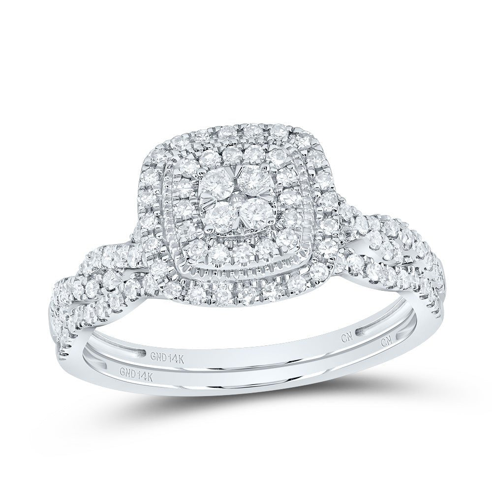 14K White Gold Diamond Cushion Double Halo Bridal Set 1/2 Cttw - Splendid Jewellery
