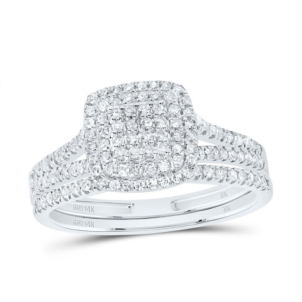 14K White Gold Diamond Cushion Double Halo Bridal Set 1/2 Cttw - Splendid Jewellery