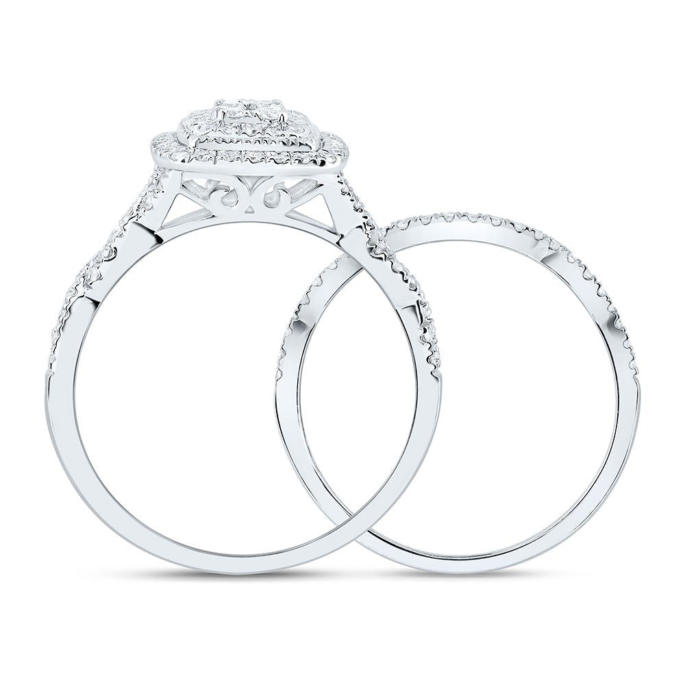 14K White Gold Diamond Cushion Double Halo Bridal Set 1/2 Cttw - Splendid Jewellery