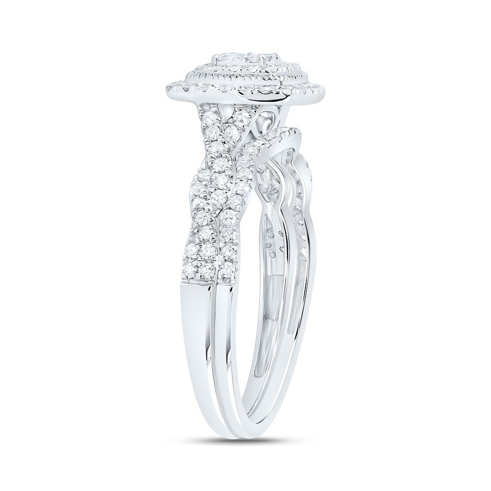 14K White Gold Diamond Cushion Double Halo Bridal Set 1/2 Cttw - Splendid Jewellery