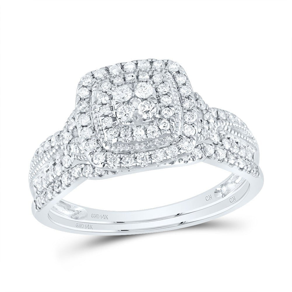 14K White Gold Diamond Cushion Double Halo Bridal Set 1/2 Cttw - Splendid Jewellery