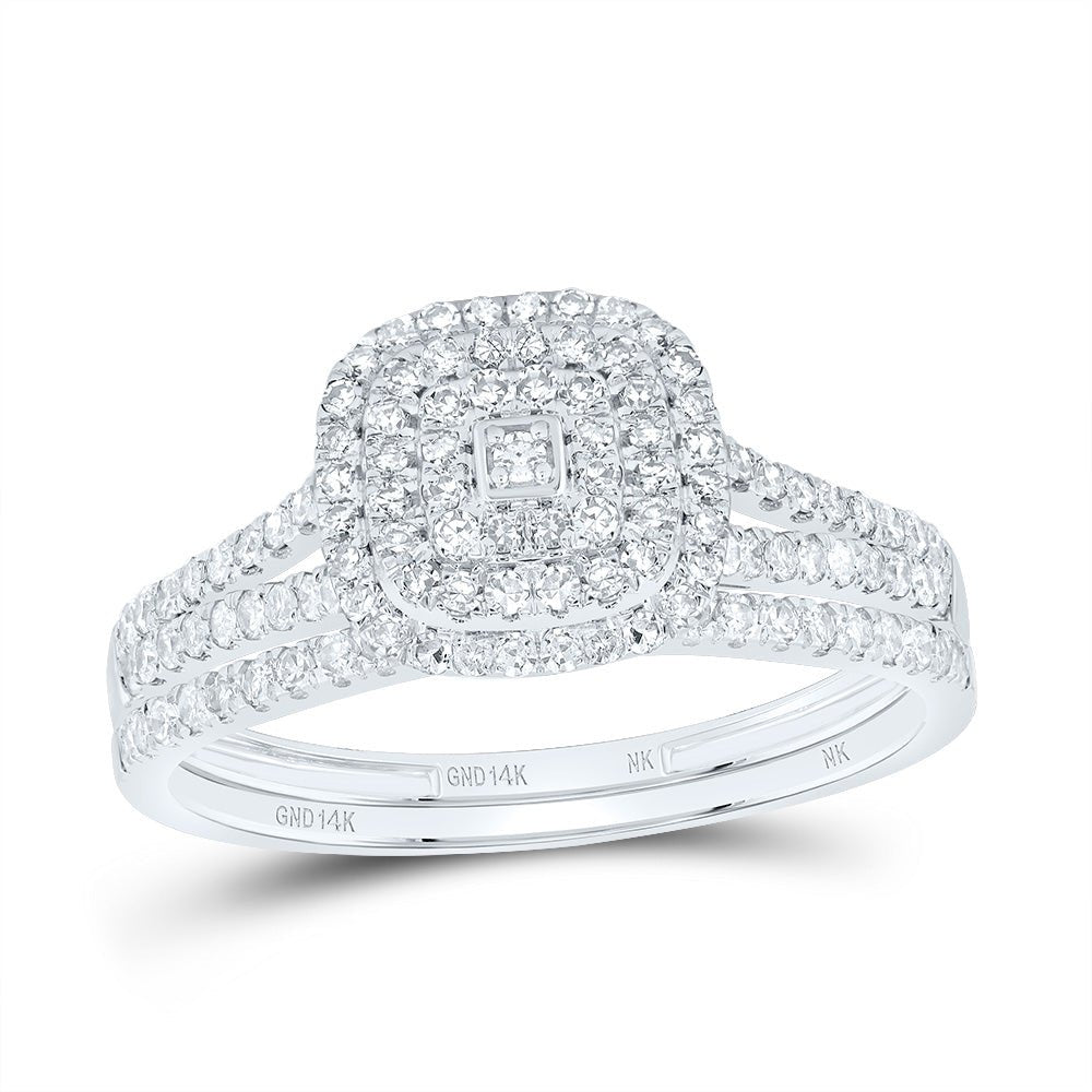 14K White Gold Diamond Cushion Double Halo Bridal Set 1/2 Cttw - Splendid Jewellery