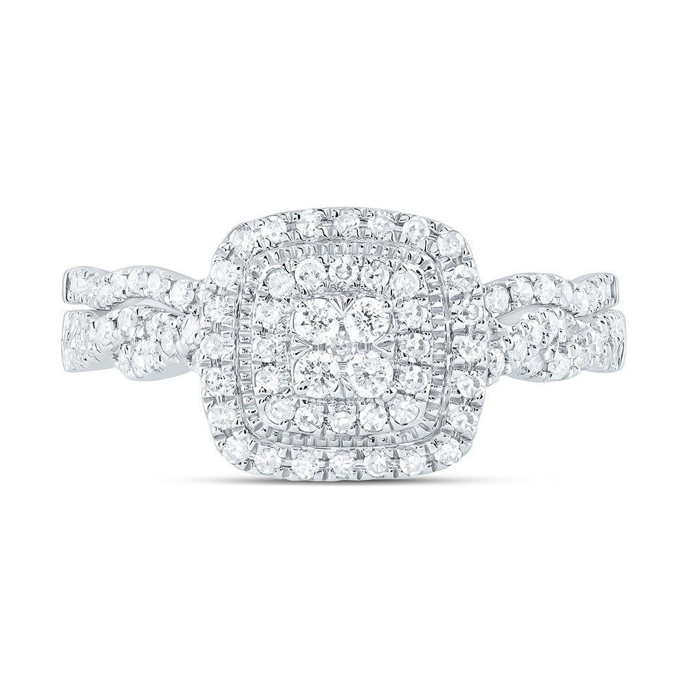 14K White Gold Diamond Cushion Double Halo Bridal Set 1/2 Cttw - Splendid Jewellery