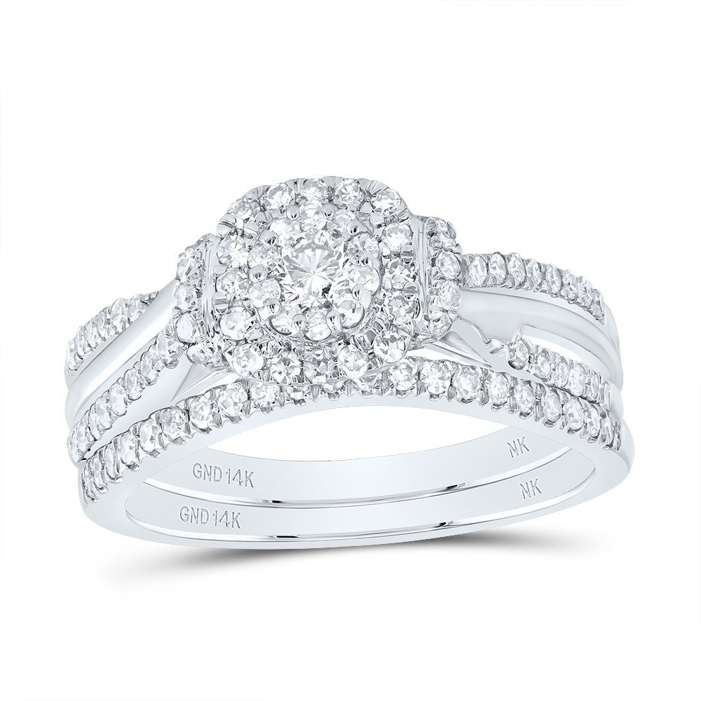 14K White Gold Diamond Cushion Double Halo Bridal Set 5/8 Cttw - Splendid Jewellery