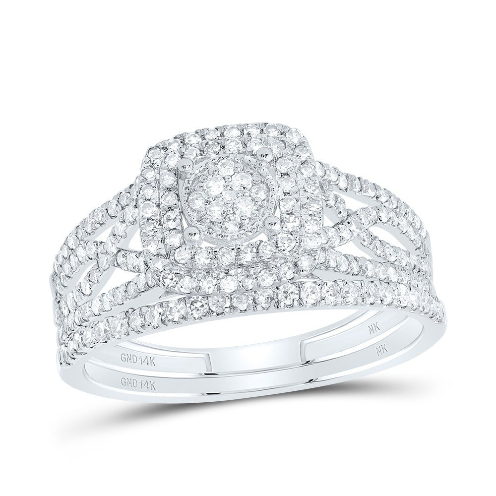 14K White Gold Diamond Cushion Double Halo Bridal Set 5/8 Cttw - Splendid Jewellery