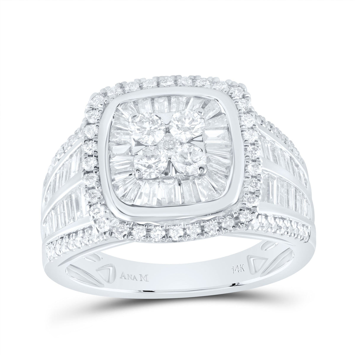14K White Gold Diamond Cushion Single Halo Bridal Ring 1 5/8 Cttw - Splendid Jewellery