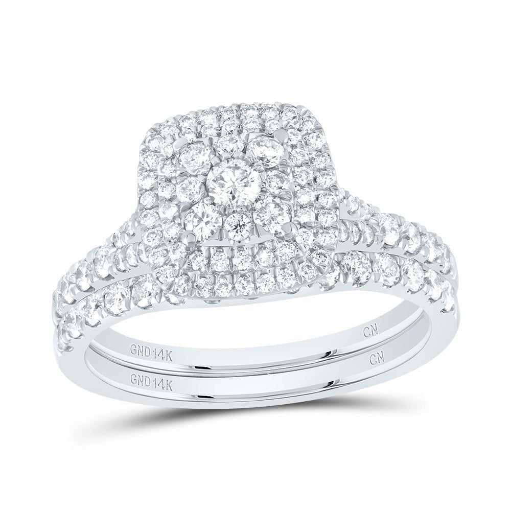 14K White Gold Diamond Cushion Single Halo Bridal Set 1 Cttw - Splendid Jewellery