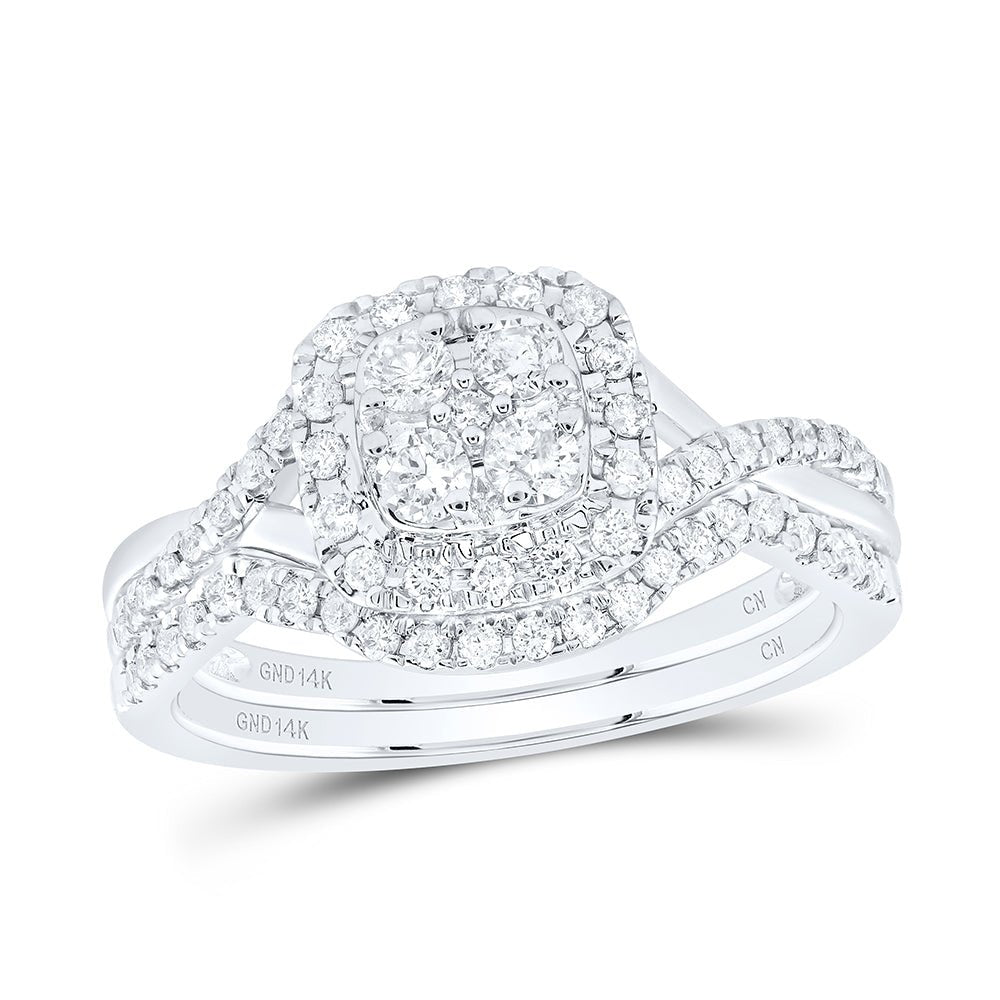 14K White Gold Diamond Cushion Single Halo Bridal Set 1/2 Cttw - Splendid Jewellery
