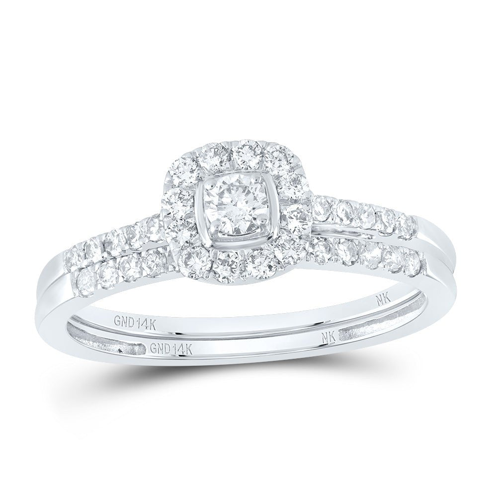 14K White Gold Diamond Cushion Single Halo Bridal Set 1/2 Cttw - Splendid Jewellery