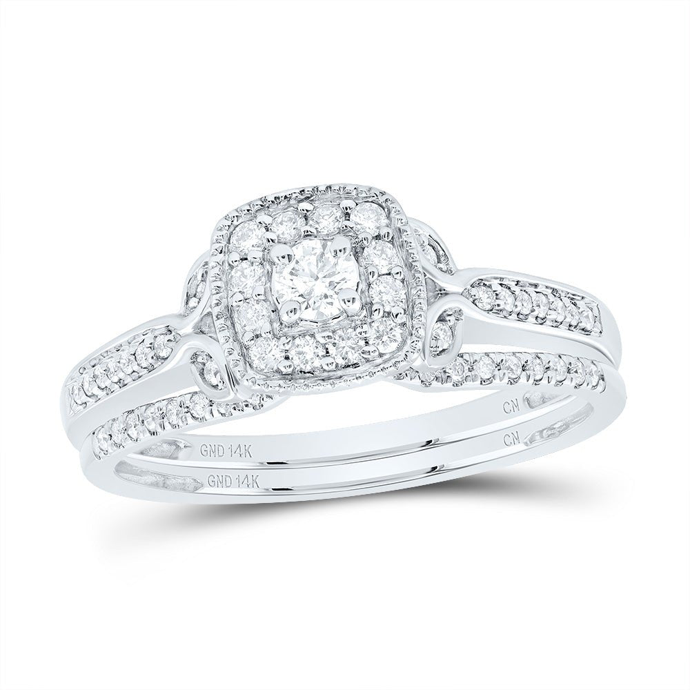 14K White Gold Diamond Cushion Single Halo Bridal Set 1/3 Cttw - Splendid Jewellery