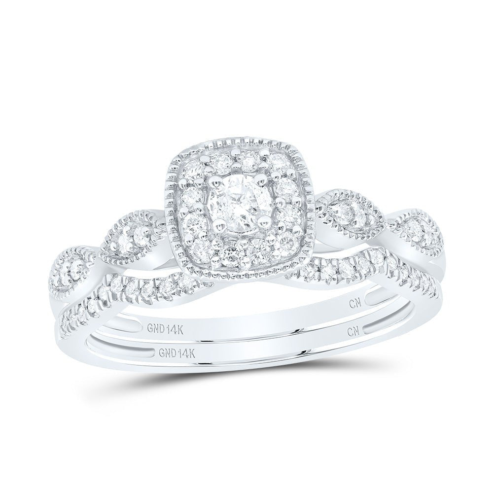 14K White Gold Diamond Cushion Single Halo Bridal Set 1/3 Cttw - Splendid Jewellery