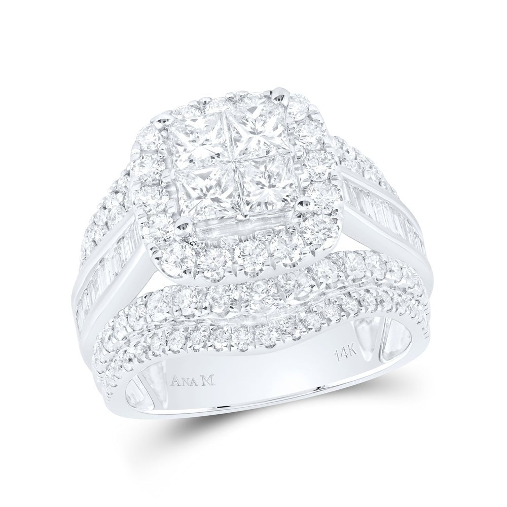 14K White Gold Diamond Cushion Single Halo Bridal Set 3 Cttw - Splendid Jewellery