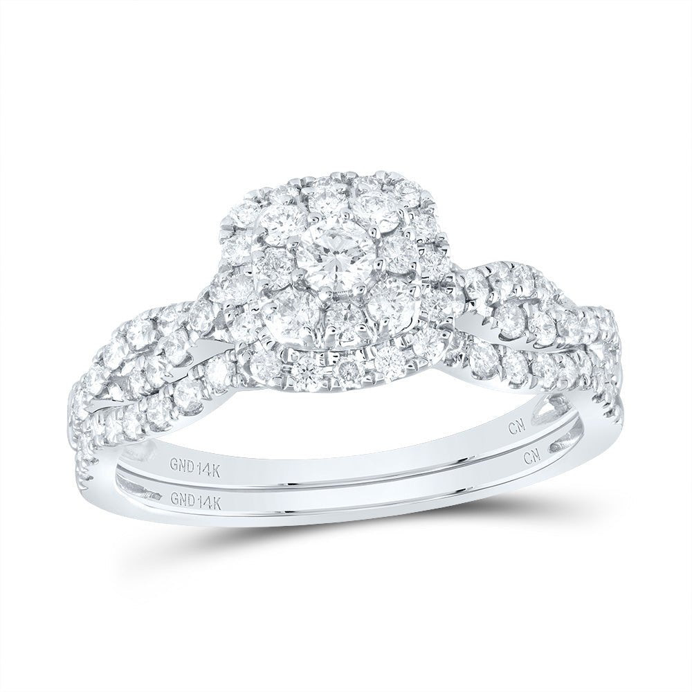 14K White Gold Diamond Cushion Single Halo Bridal Set 3/4 Cttw - Splendid Jewellery