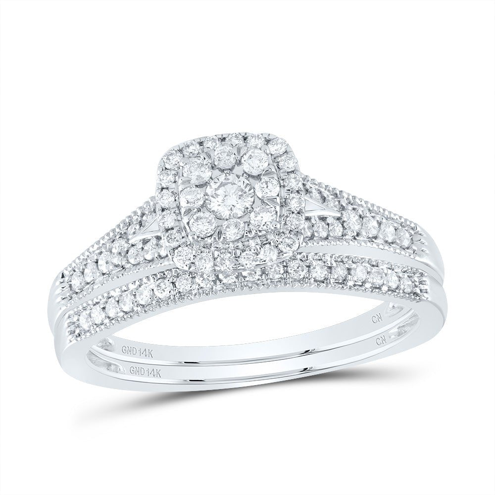 14K White Gold Diamond Cushion Single Halo Bridal Set 3/8 Cttw - Splendid Jewellery