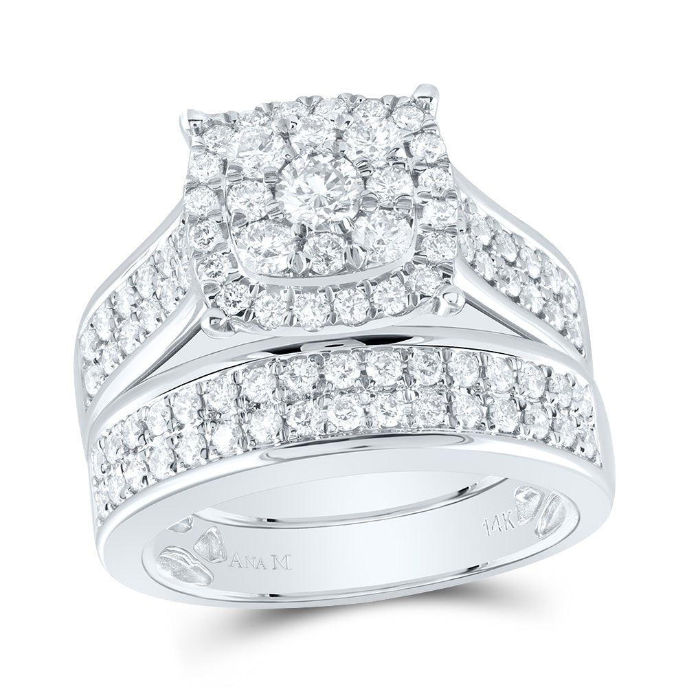 14K White Gold Diamond Cushion Trio Ring Set 2 3/8 Cttw - Splendid Jewellery
