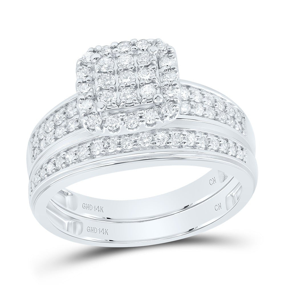 14K White Gold Diamond Cushion Trio Ring Set 3/4 Cttw - Splendid Jewellery