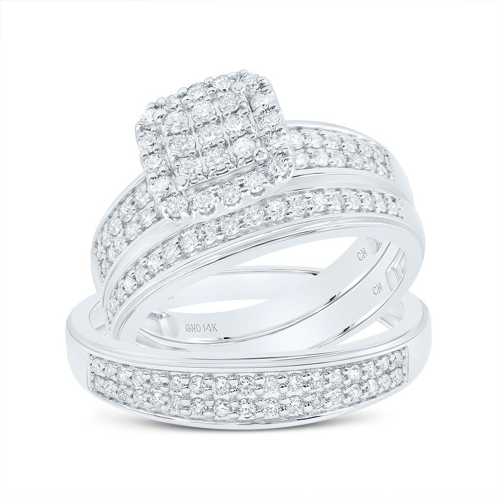 14K White Gold Diamond Cushion Trio Ring Set 3/4 Cttw - Splendid Jewellery