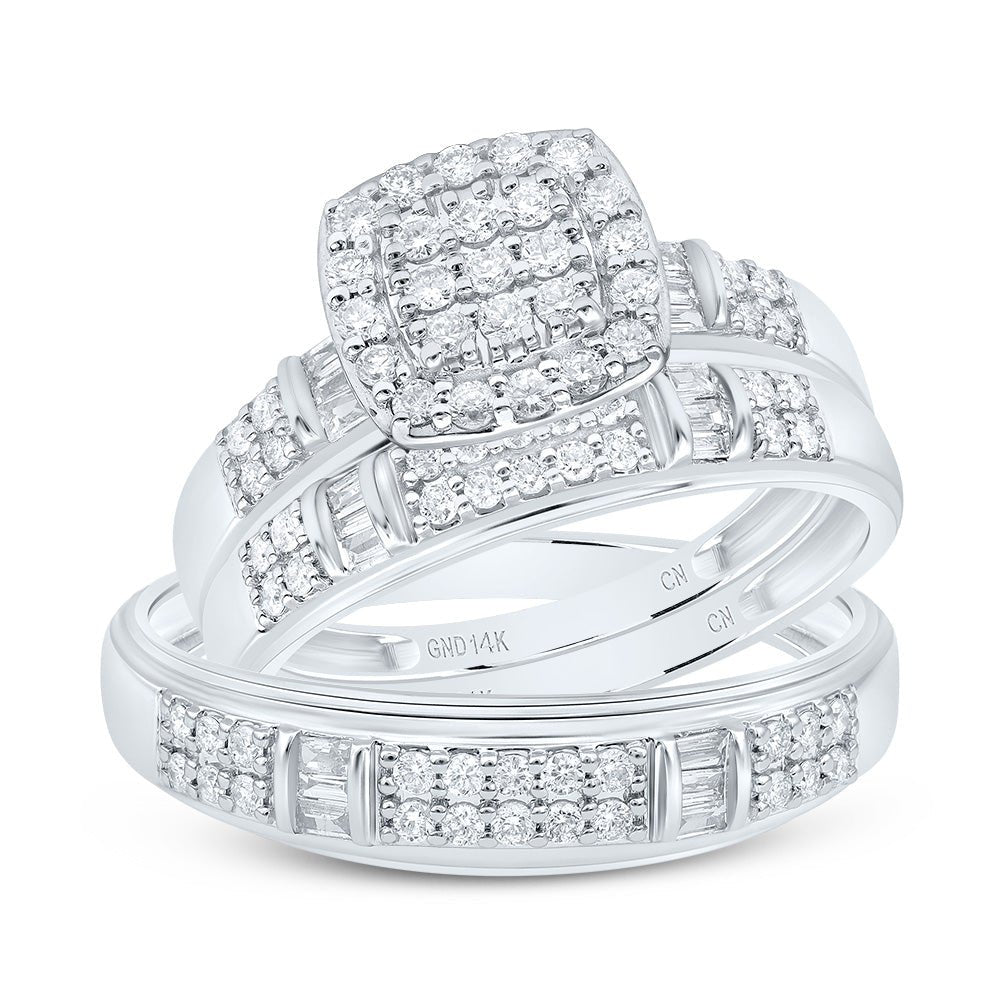 14K White Gold Diamond Cushion Trio Ring Set 3/4 Cttw - Splendid Jewellery