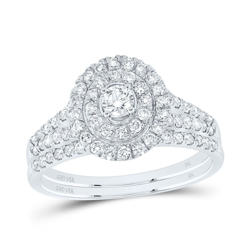 14K White Gold Diamond Double Halo Bridal Set 1 Cttw - Splendid Jewellery