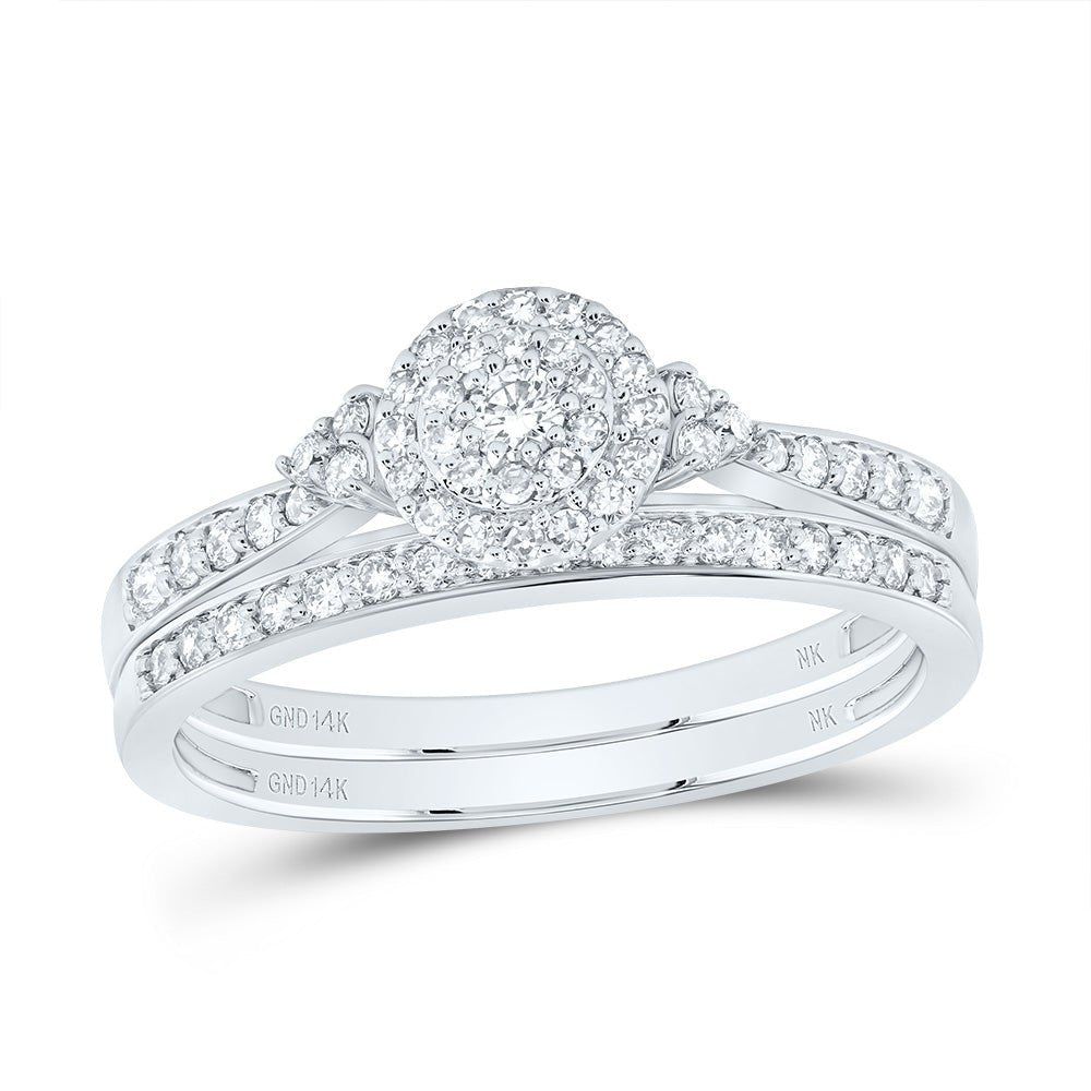 14K White Gold Diamond Double Halo Bridal Set 1/2 Cttw - Splendid Jewellery