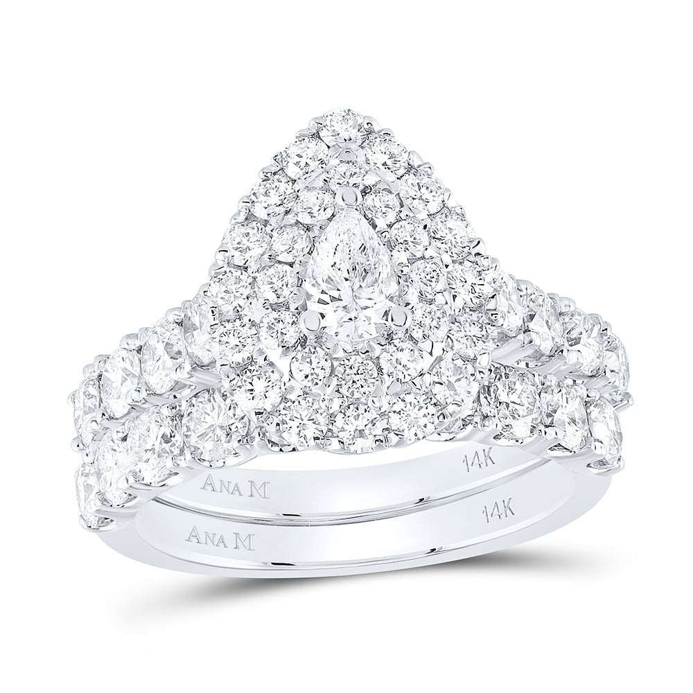 14K White Gold Diamond Double Halo Bridal Set 2 7/8 Cttw - Splendid Jewellery