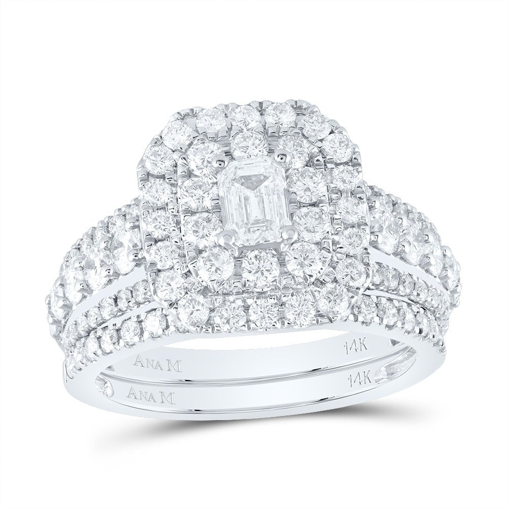 14K White Gold Diamond Double Halo Bridal Set 2 Cttw - Splendid Jewellery