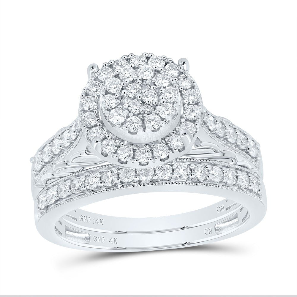 14K White Gold Diamond Double Halo Bridal Set 7/8 Cttw - Splendid Jewellery