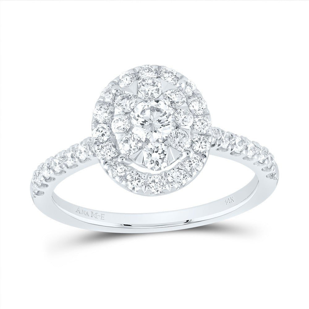 14K White Gold Diamond Elite Oval Single Halo Bridal Ring 1 Cttw - Splendid Jewellery