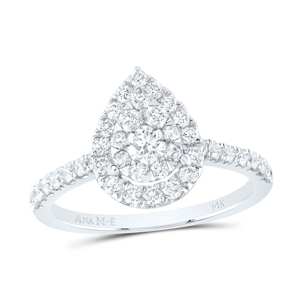 14K White Gold Diamond Elite Pear Single Halo Bridal Ring 7/8 Cttw - Splendid Jewellery