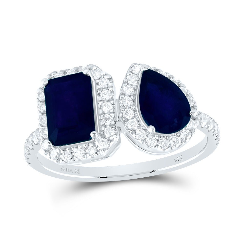 14K White Gold Diamond Emerald and Blue Sapphire Gemstone Ring 3/8 Cttw - Splendid Jewellery