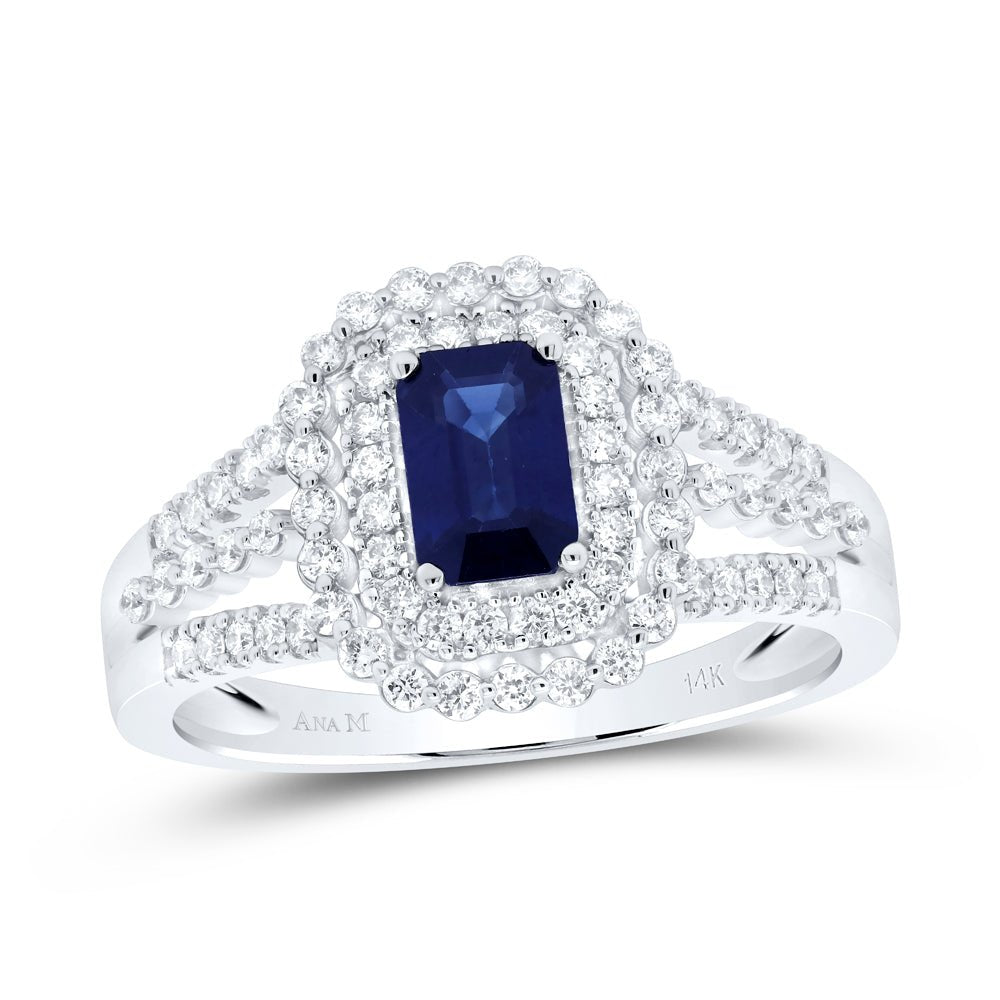 14K White Gold Diamond Emerald Blue Sapphire Gemstone Ring 1/2 Cttw - Splendid Jewellery