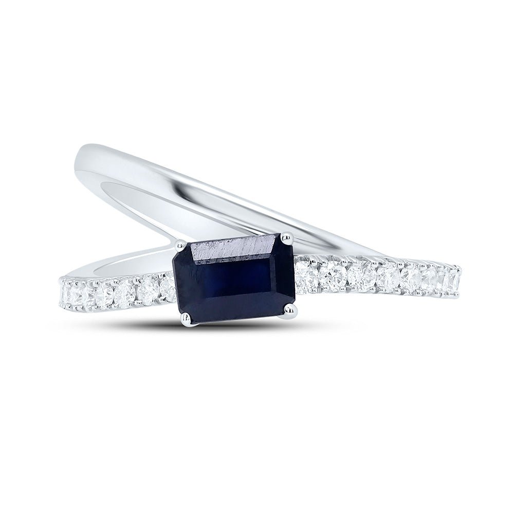 14K White Gold Diamond Emerald Blue Sapphire Gemstone Women's Ring 1/3 Cttw - Splendid Jewellery