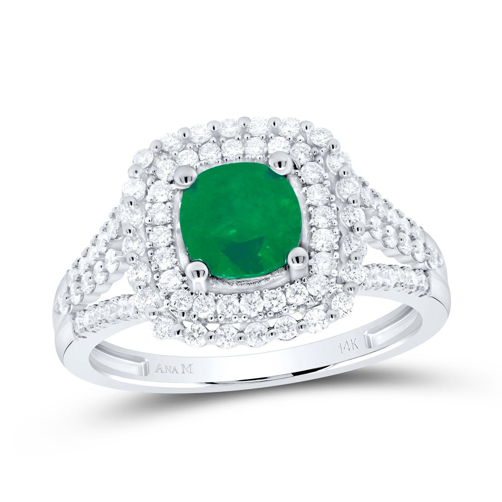 14K White Gold Diamond Emerald Gemstone Ring 1/2 Cttw - Splendid Jewellery