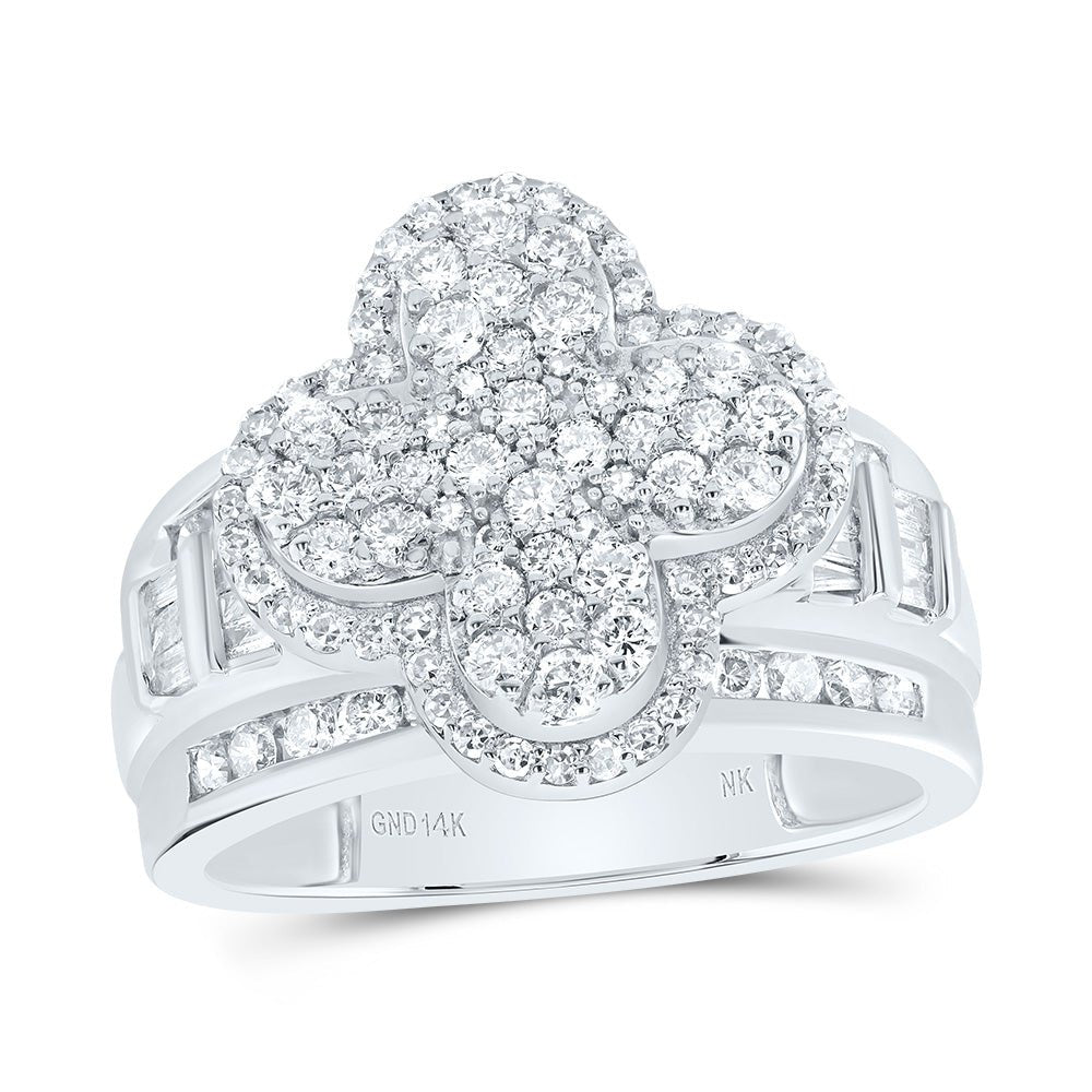 14K White Gold Diamond Fashion Clover Ring 1 1/3 Cttw - Splendid Jewellery