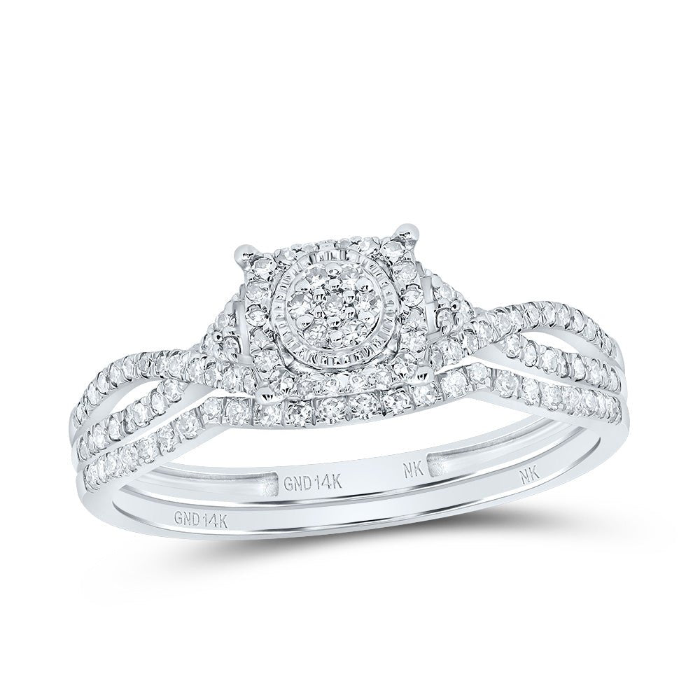 14K White Gold Diamond Fashion Cushion Flower Bridal Set 1/3 Cttw - Splendid Jewellery