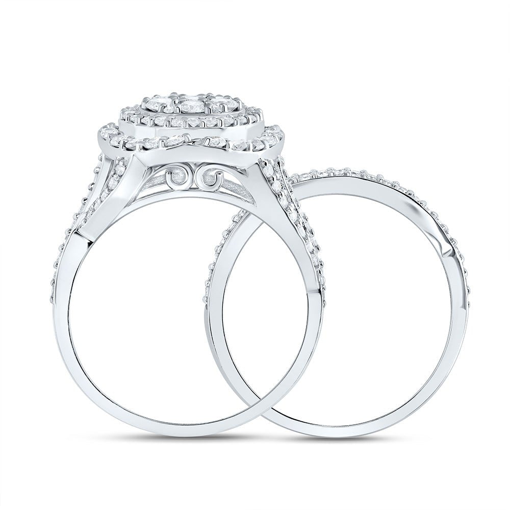 14K White Gold Diamond Fashion Flower Bridal Set 1 1/5 Cttw - Splendid Jewellery