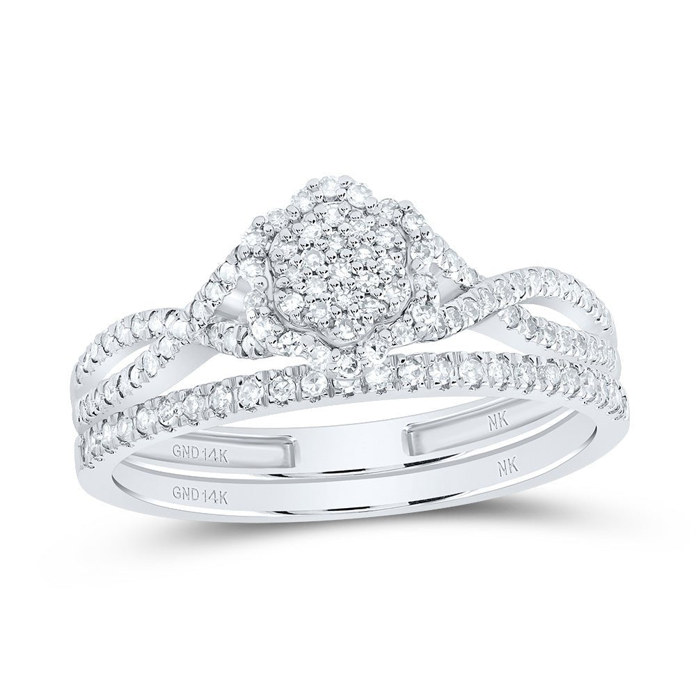 14K White Gold Diamond Fashion Flower Bridal Set 1/3 Cttw - Splendid Jewellery