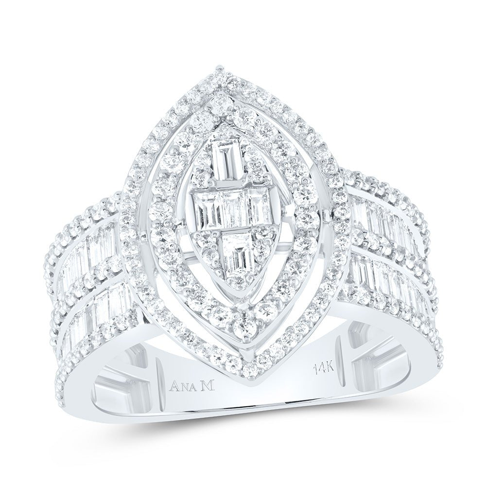 14K White Gold Diamond Fashion Marquise Baguette Bridal Ring 1 3/4 Cttw - Splendid Jewellery