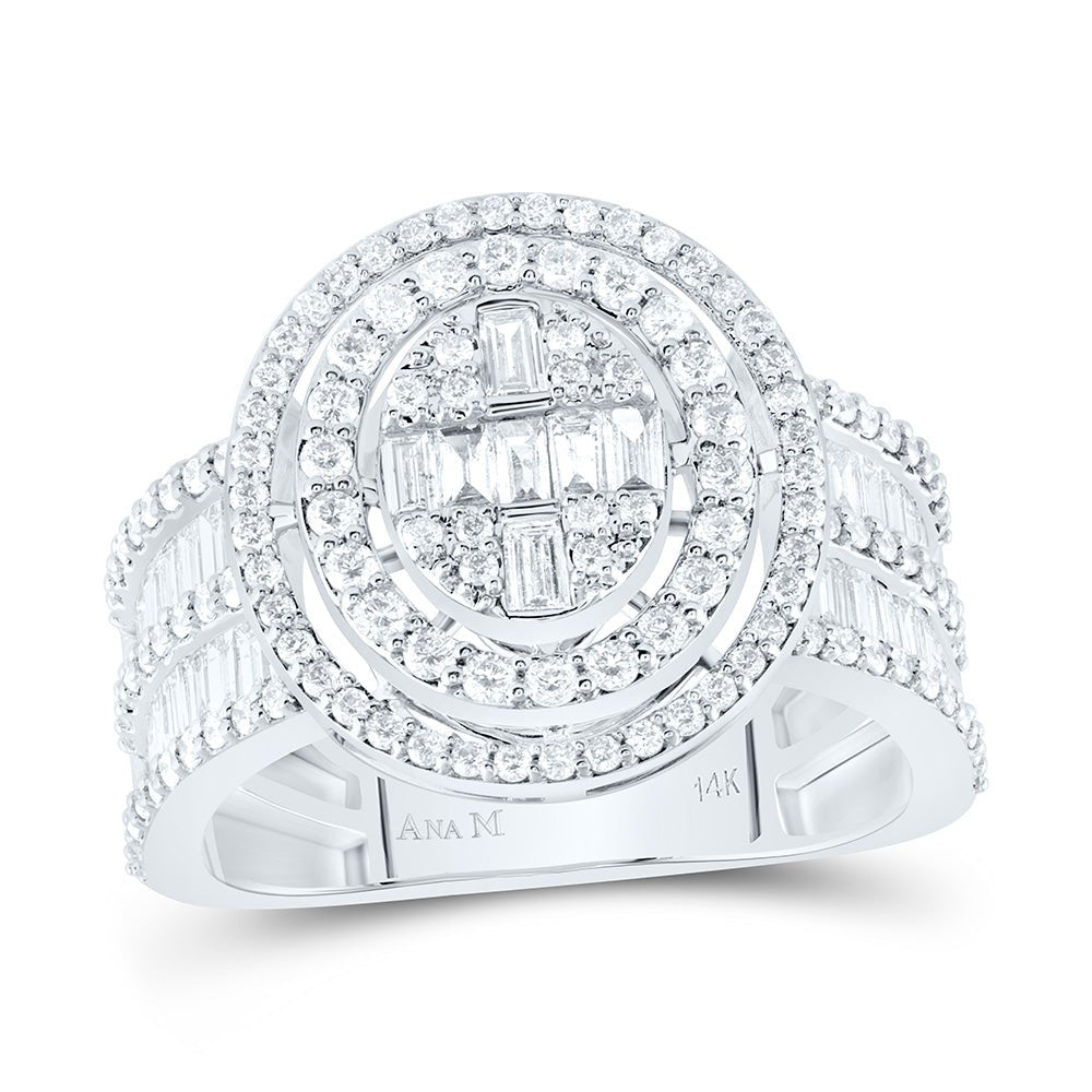 14K White Gold Diamond Fashion Oval Baguette Bridal Ring 1 5/8 Cttw - Splendid Jewellery
