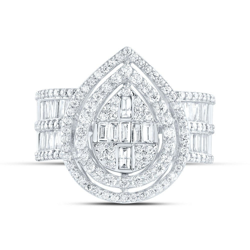 14K White Gold Diamond Fashion Pear Baguette Bridal Ring 1 3/8 Cttw - Splendid Jewellery