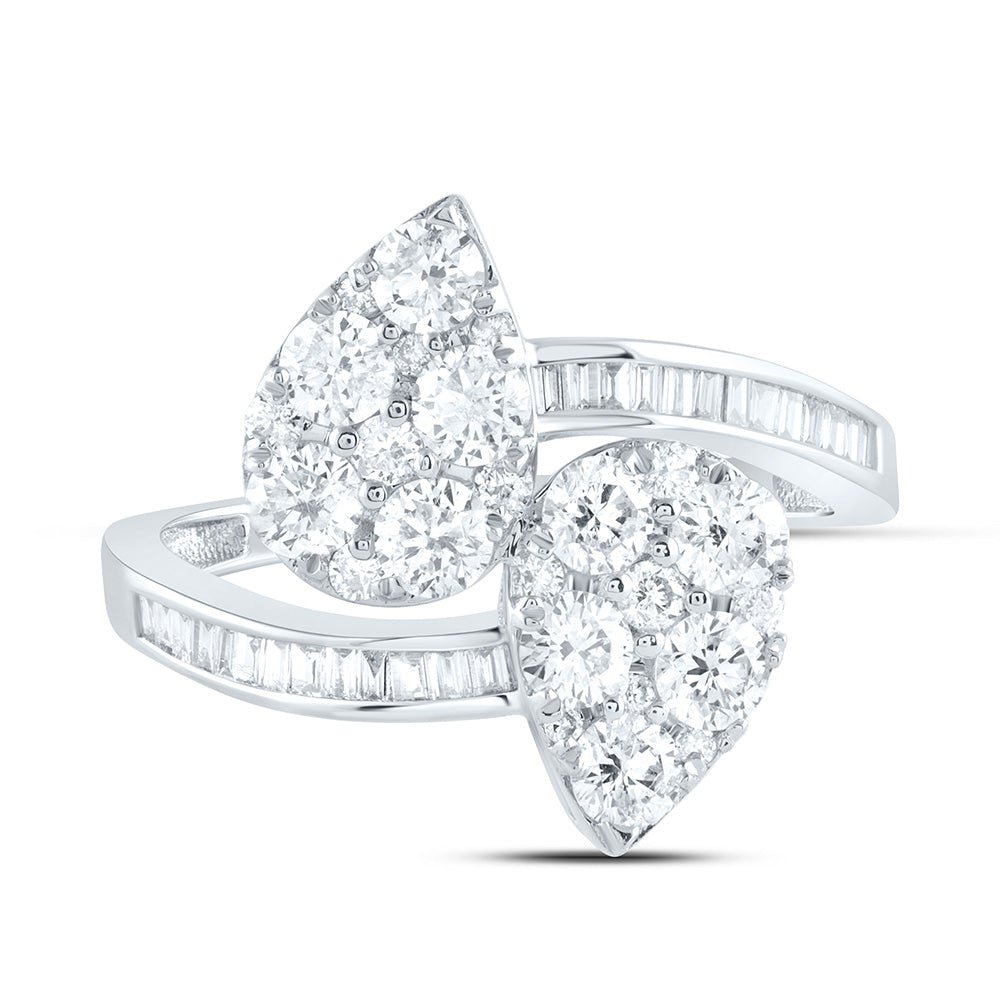 14K White Gold Diamond Fashion Pear Cuff Ring 1 3/8 Cttw - Splendid Jewellery