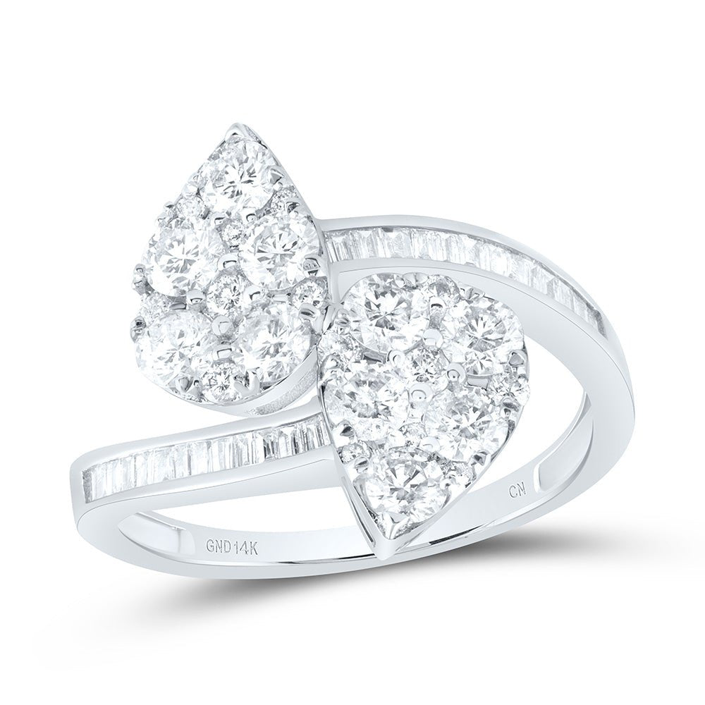 14K White Gold Diamond Fashion Pear Cuff Ring 1 3/8 Cttw - Splendid Jewellery